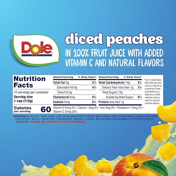 Dole Fruit Bowls Cherry Mixed Fruit in 100% Juice 4oz (12 Cups) & Dole Fruit Bowls Diced Peaches in 100% Juice, 4 Ounce (12 Cups), Back To School Healthy Snack