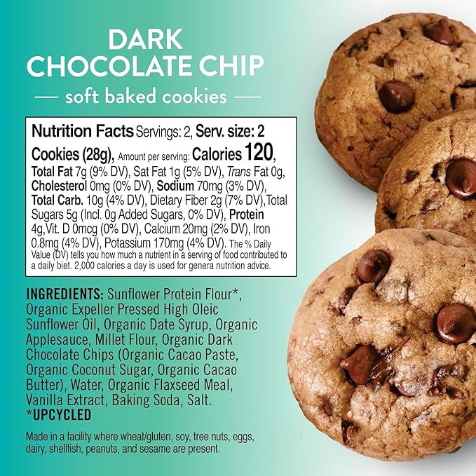 Bake Me Healthy Gluten-Free Cookies - Dark Chocolate Chip Cookies, 10 Snack Packs - Peanut Free, Gluten Free, Egg Free, Dairy Free, Top 9 Allergen-Friendly
