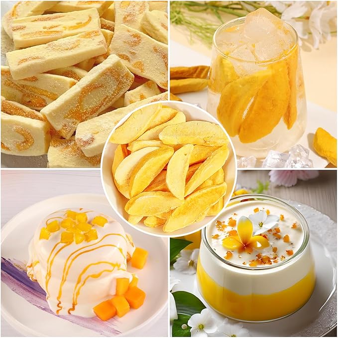 Freeze Dried Mango,135g/4.7oz,Natural Frozen Mango Chunks,Healthy Fruit Snack Chips for Baking,Tea,Smoothie, Yogurt,No Additives,No Sugar Added