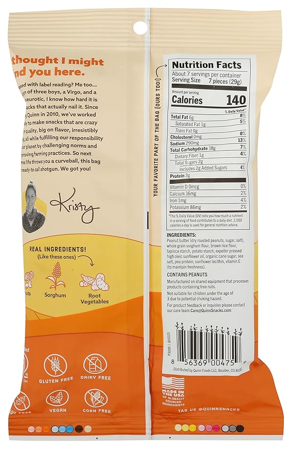 Quinn Snacks Peanut Butter Filled Pretzels, 7 Oz