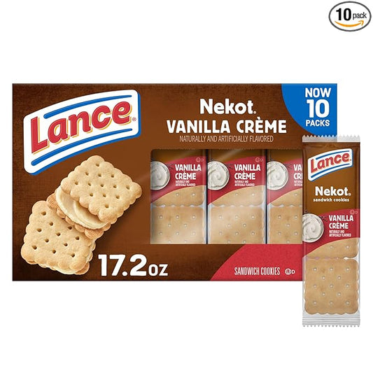 Lance Sandwich Cookies, Nekot Vanilla Creme, 10 Individually Wrapped Packs, 6 Sandwiches Each