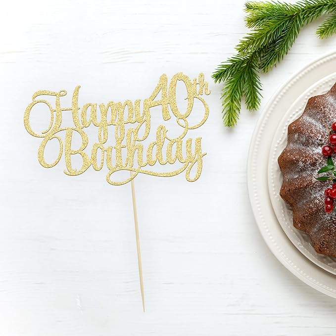 1 Pack Happy 40th Birthday Cake Topper Gold Glitter Number 40 Forty Years Old Birthday Cake Pick Decoration For 40th Birthday Celebrating Anniversary Party Supplies