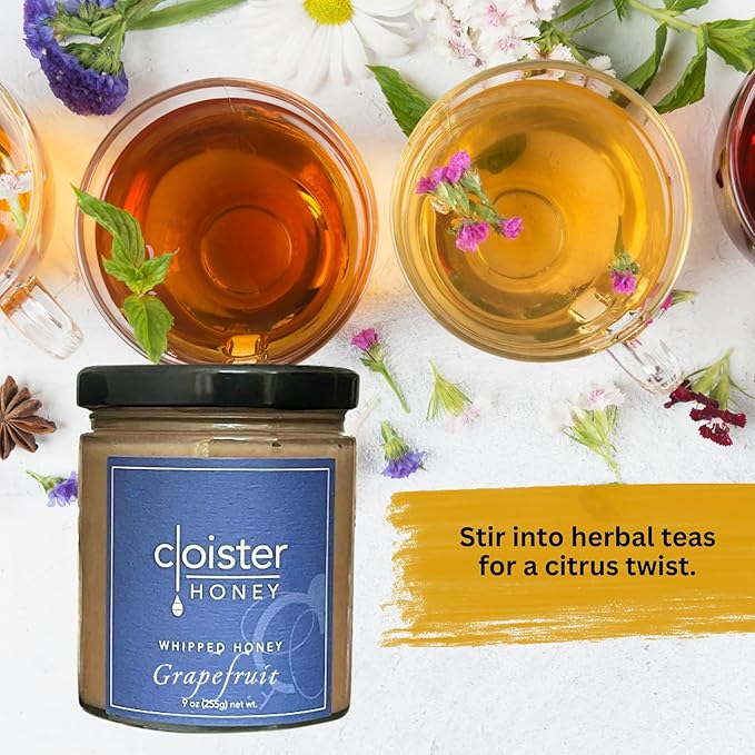 Cloister Honey Whipped Honey - Grapefruit (9 oz) | Hand Crafted | Raw Artisan Honey | 100% Pure, Raw & Unfiltered | All Natural | Made in USA |