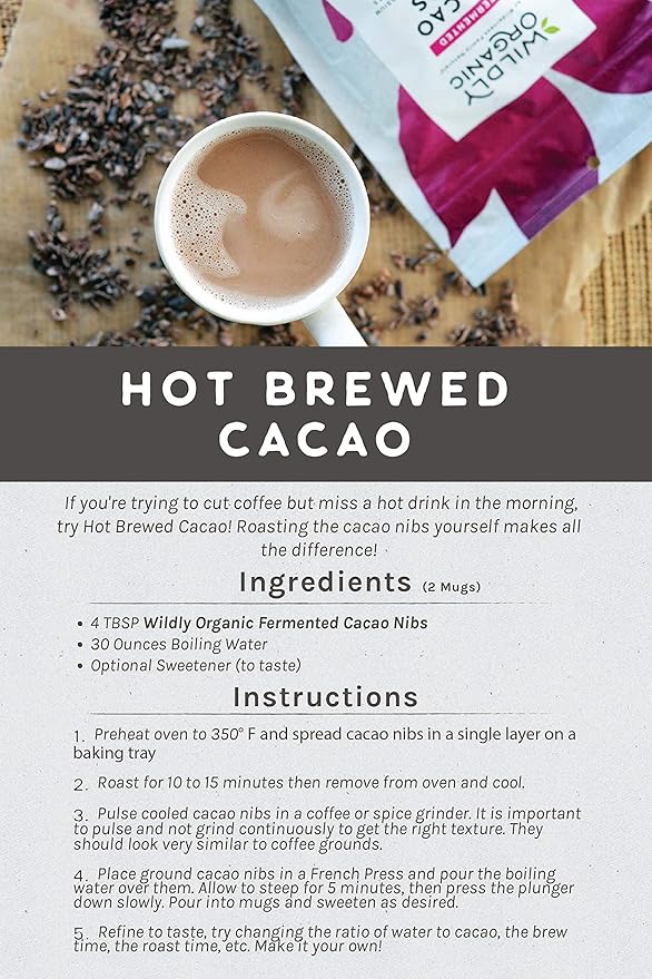 Wildly Organic Fermented Cacao Nibs 16 Oz, 1 lb Bag - Organic, Non-Alkalized, Minimally Processed, Raw, Non-GMO, Kosher, Vegan, Premium Rich Chocolate Flavor | Perfect in Smoothies, Yogurt, Oatmeal, Granola, Baking, Fruits, & Ice Cream
