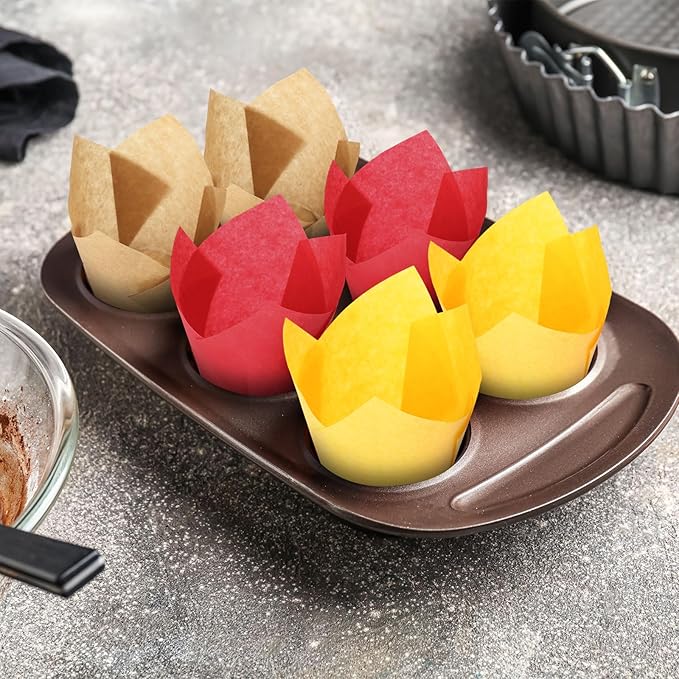 800 Pcs Tulip Cupcake Liners Baking Cups Muffin Baking Cupcake Liners Wrappers Greaseproof Tulip Cups Holders for Party Wedding Birthday Baby Showers(Solid,Rustic Style)
