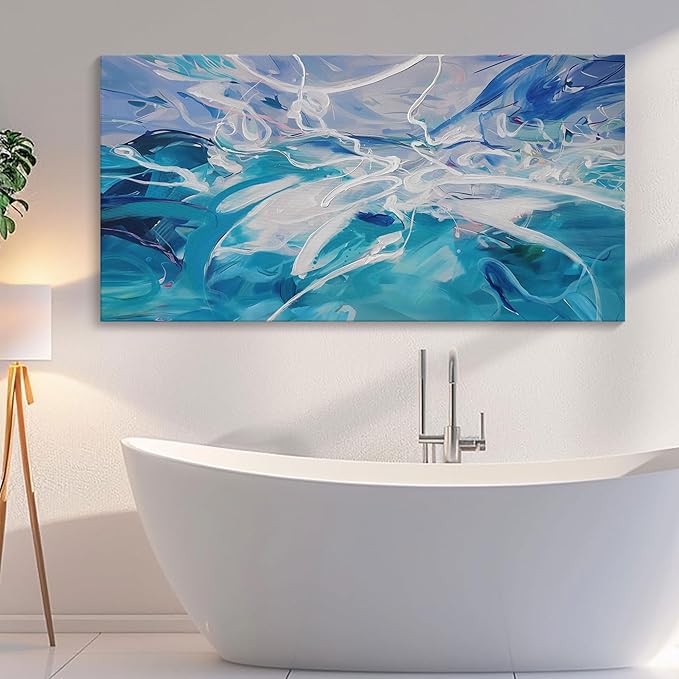 Blue Abstract Wall Art Modern Canvas Wall Paintings White Abstract Art for Living Room Pictures for Bedroom Wall Decor Office Home Decor Framed Artwork for Walls 29횞58IN