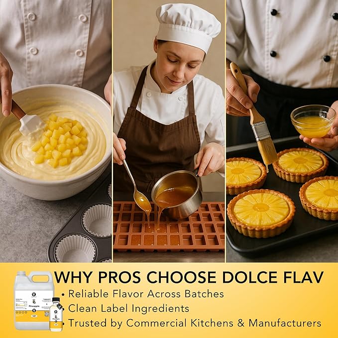 Dolce Flav Pineapple Extract ??1 Gallon Oil-Soluble Kosher, Sugar-Free, Concentrated Tropical Flavor for Candy, Chocolates & Desserts, Includes Measured Dropper