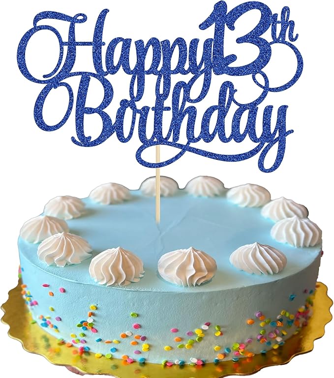 1 Pack Happy 13th Birthday Cake Topper Glitter Number 13 Thirteen Years Old Birthday Cake Pick Decoration for 13th Birthday Celebrating Anniversary Party Supplies Blue