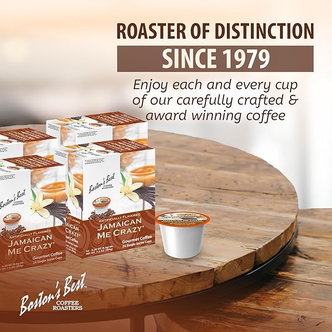 Bostonโs Best - Jamaican Me Crazy Flavored Delicious Gourmet Coffee, Compatible with Keurig Coffee Maker, 24 Count (Pack of 4)