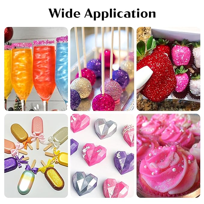 Edible Glitter for Drinks ??8 Colors Luster Dust, Food Grade Cocktail Shimmer Powder for Cakes, Beverages, Chocolate & Candy, 5g/Bottle