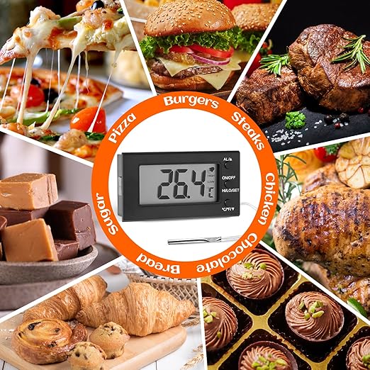 Digital Oven Thermometer -58°F to 572°F/-50°C-300°C, Thermometer with Probe, High Low Temperature Alarm, LCD, Celsius/Fahrenheit LXSZRPH (Black)