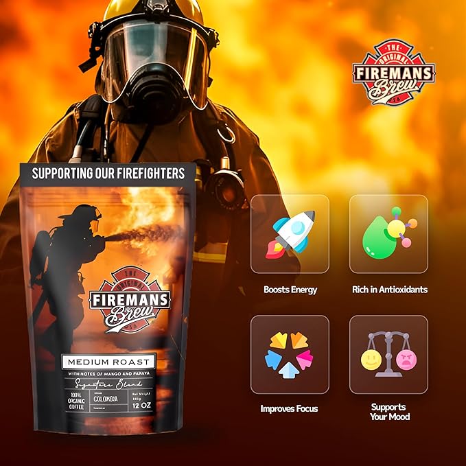 Firemans Brew Medium Roast Coffee ??Bold & Robust Ground Coffee ??100% Arabica Beans, Rich, Full-Bodied Flavor ??Freshly Roasted Gourmet Coffee ??Low Acid, Small Batch Coffee ??Supports Firefighter Causes
