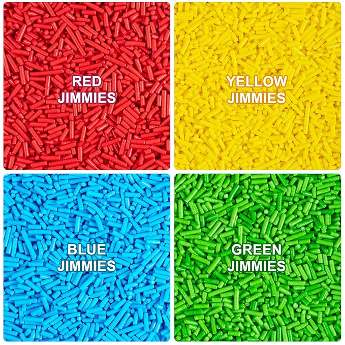 Rainbow Sprinkles for Cake Decorating 4 cell Edible Jimmies Mix Blue Red Green Yellow Sprinkles for Baking Ice Cream Cookies Cupcake Topper 6.5 ounces