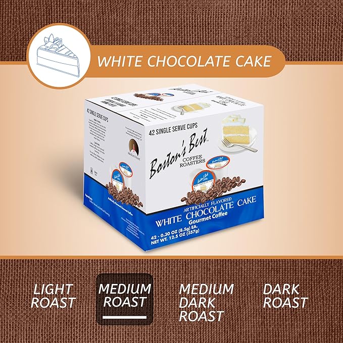 Bostonโs Best - White Chocolate Cake Flavored Delicious Gourmet Coffee Compatible with Keurig Coffee Maker, 1 Count (42 Single Serve Medium Roast Cups)