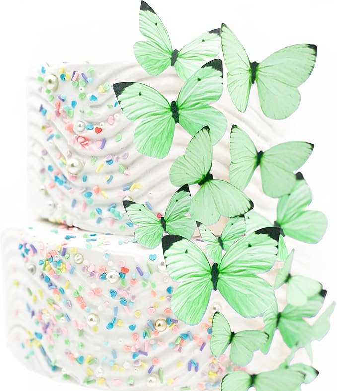 Sugar Robot Edible Butterflies for Cake Decorating- Pastel Butterfly Decorations- Assorted Size - Cake Toppers and Cupcake Toppers Made in the USA - Premium Crafted (Green)