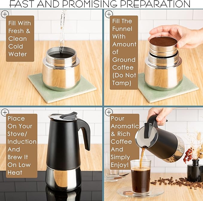 Mixpresso Black 9 Cup Greca Stovetop Espresso Pot 450ml/15oz, Moka Pot with Coffee Percolator Design, Stainless Steel Stove Top Coffee Maker for Camping or Home Use,Italian Stovetop Espresso Maker