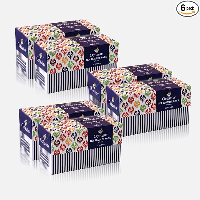 Octavius Tea Sampler Pack | 8 Assorted Black & Green Teas | 32 Teabags | Tea Sampler Variety Pack | Pack of 6