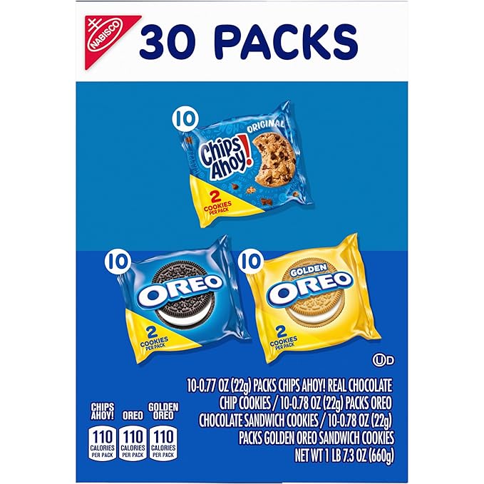 Nabisco Sweet Treats Cookie Variety Pack OREO, OREO Golden & CHIPS AHOY!, 30 Snack Packs (2 Cookies Per Pack) (Pack of 2)
