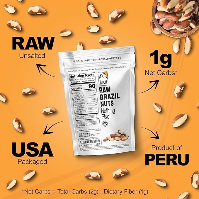 It's Just - Raw Brazil Nuts, 2lb, Unsalted, Non-GMO, Keto Friendly, Vegan, No PPO, Large, Premium, Freshly Packaged in USA (32 Ounce)