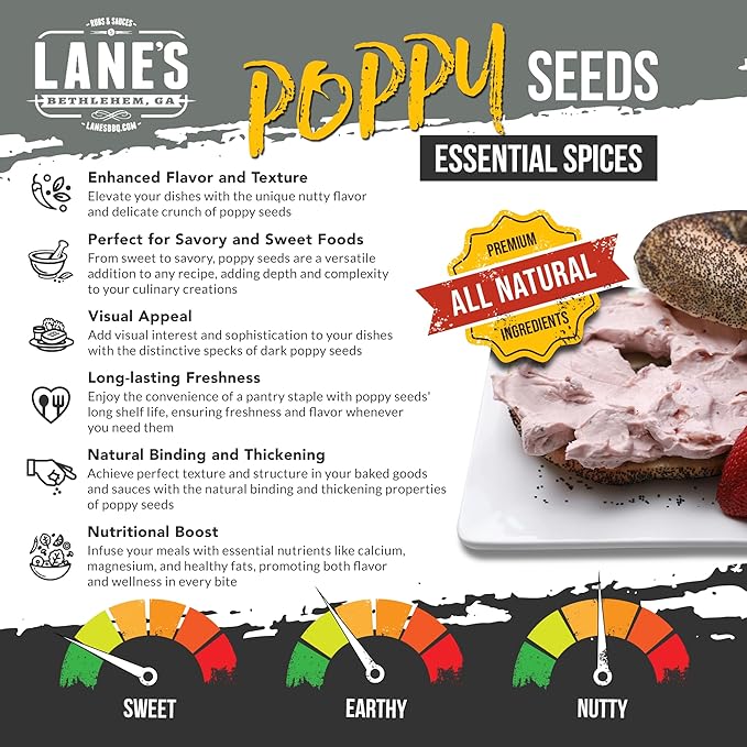 Lane's Black Poppy Seeds, All-Natural Poppy Seeds for Baking & Cooking, Add Flavor to Bread, Cakes, Muffins & Pastries, Made in USA, 10 oz (283g)