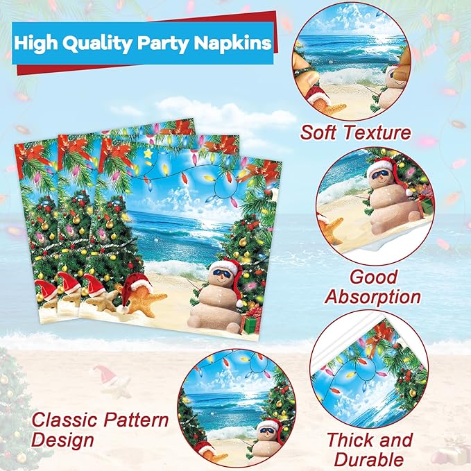 96 Pcs Summer July Christmas Plates and Napkins Xmas in July Party Decorations Disposable Dessert Plates Hawaiian Beach Tableware Set for 24 Guests Tropical Birthday Party Supplies