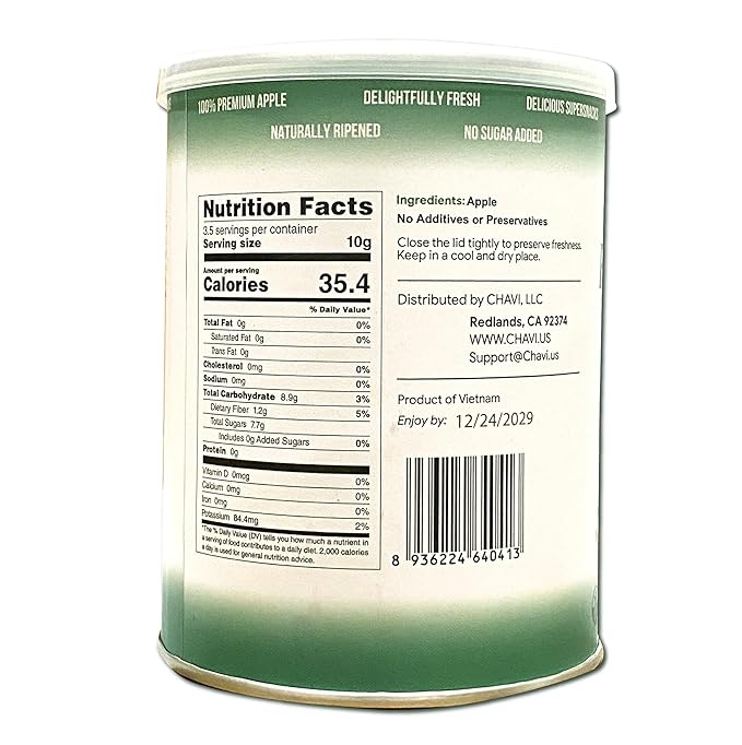 CHAVI Freeze-Dried Apple | Healthy Superfood | No Added Sugars or Preservatives | Non-GMO, Vegan, Gluten-Free | Long Shelf Life | 2 oz Can