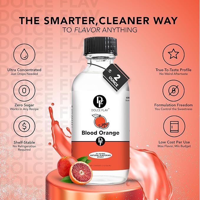 Dolce Flav Natural Blood Orange Extract ??2 Ounce Oil-Soluble Kosher, Sugar-Free, Concentrated Rich Citrus Flavoring for Baking, Chocolates & Desserts, Includes Measured Dropper
