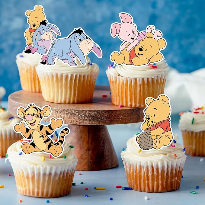 48CS Cute Bear Cupcake Toppers For Birthday Party Cupcake Decorations Baby Shower Supplies