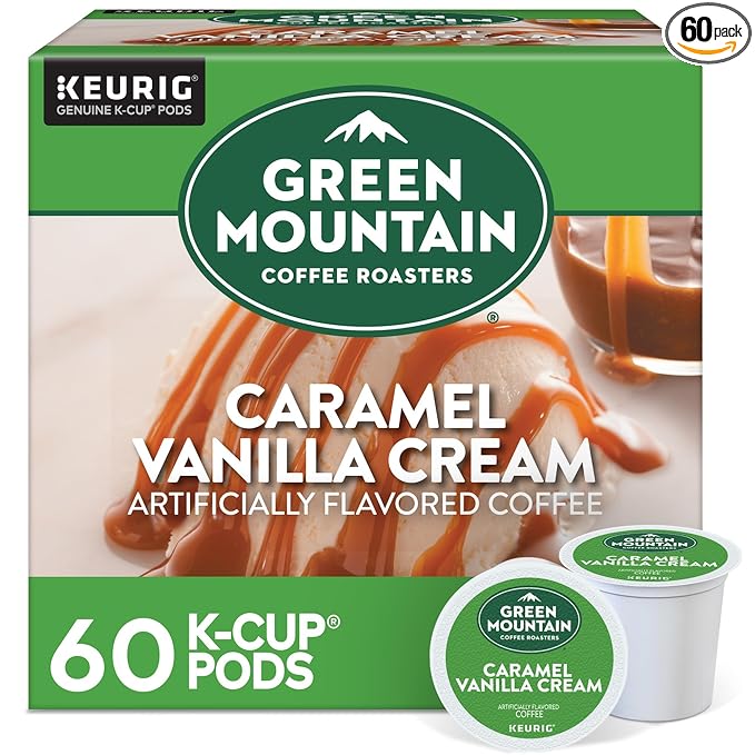 Green Mountain Coffee Roasters Caramel Vanilla Cream, Keurig Single Serve K-Cup Pods, Light Roast Coffee, 60 Count, (6 Packs of 10)