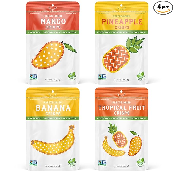 Nature's Turn Freeze-Dried Fruit Snacks, Mixed Tropical (Mango, Pineapple, Banana) Fruit Crisps, Pack of 4 (1.2 oz Each)