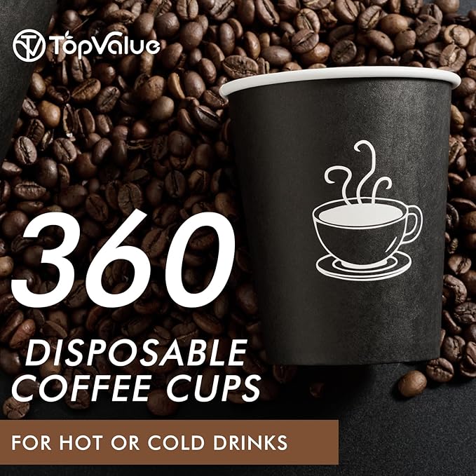 360 Pack 8 oz Paper Coffee Cups, Disposable Black Paper Cups for Hot Beverage, Drinking Water, Used for Cafes, Offices and Events