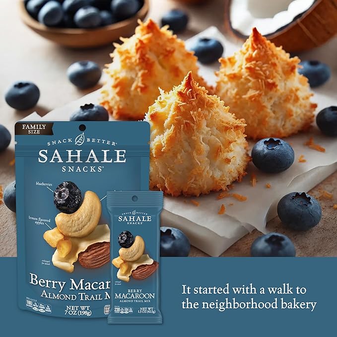 Sahale Snacks Berry Macaroon Almond Trail Mix, 1.5 oz Grab & Go Bag (18 Pack) - Dry-Roasted Deluxe Mixed Nuts - Coconut, Blueberries & Apples - Non-GMO, Kosher Trail Mix & Certified Gluten-Free Snacks