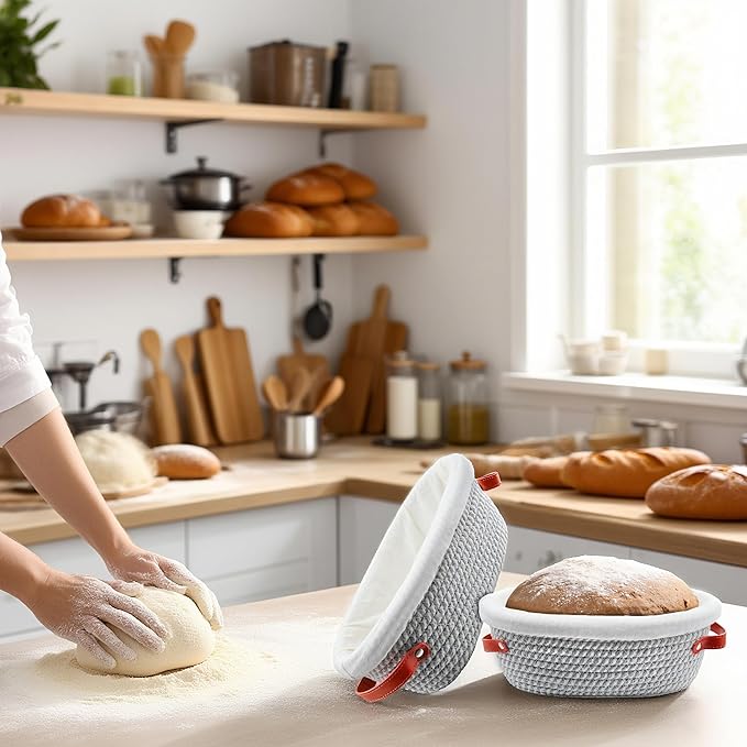 Cotton Rope Banneton Bread Proofing Basket Setï¼? Pack Oval Cottonbanneton Bread Proofing Basket Set Bowls With Liners,Sourdough Bread Baking Supplies