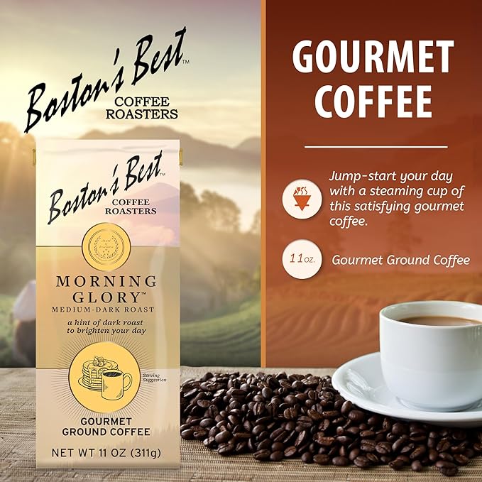 Boston???Best Coffee - Morning Glory Blend, Delicious Medium Dark Roast Delicious Gourmet Coffee, Premium Ground Coffee, 11 oz. / 311 g Bag