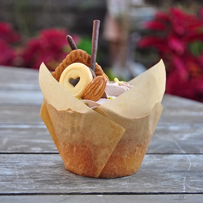 Extra Large Jumbo Muffin Greaseproof paper Baking cupcake cups, 2-1/4" x 3-3/4" Natural Tulip Baking Cup Case of 125 pcs (Extra Large) (125)