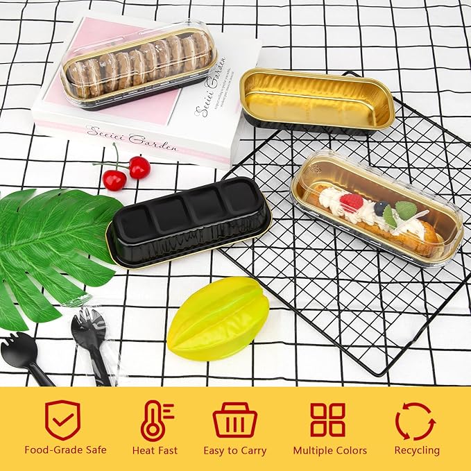 LNYZQUS Aluminum Foil Mini Loaf Pans with Lids 50 Pack, 6.8oz Rectangle Baking Cups Muffin Tins,Disposable Baking Tins Mini Baking Pans Holders -Black In Gold