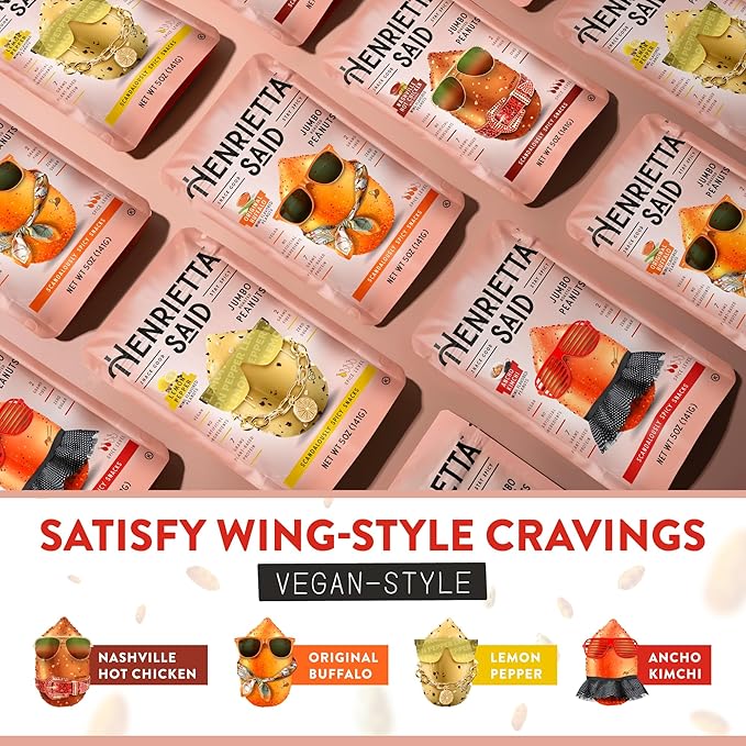 Henrietta Said Wing-Flavored Peanuts - Truly Good Foods Snacking Nuts - Bold Flavors - Savory & Spicy Jumbo Flavored Peanuts - Vegan Snack -(5-oz) - Nashville Hot Chicken With Pickle