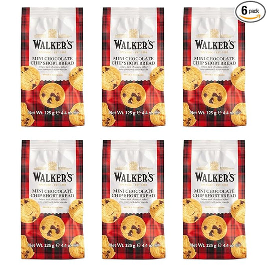 Walker's Shortbread Mini Chocolate Chip Cookies, Pure Butter Shortbread Cookies, 4.4 Oz (Pack of 6)