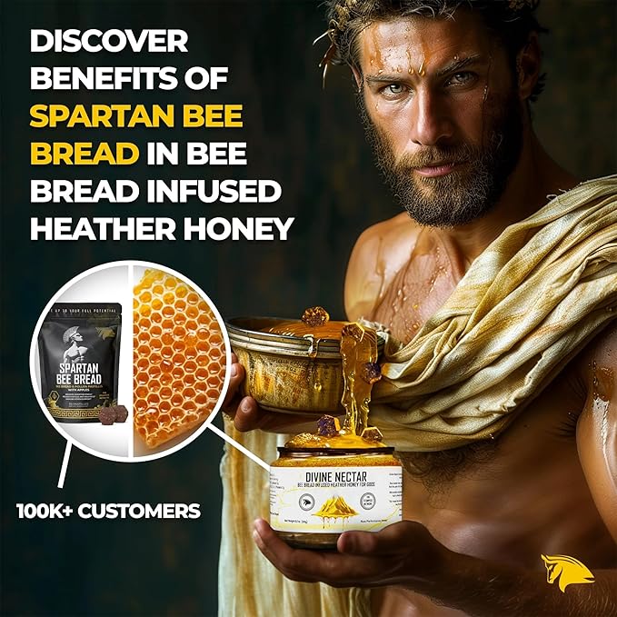 Divine Nectar Spartan Bee Bread Infused Heather Honey | Supercharged Performance, Recovery, and Vitality | 100% Raw and Pure