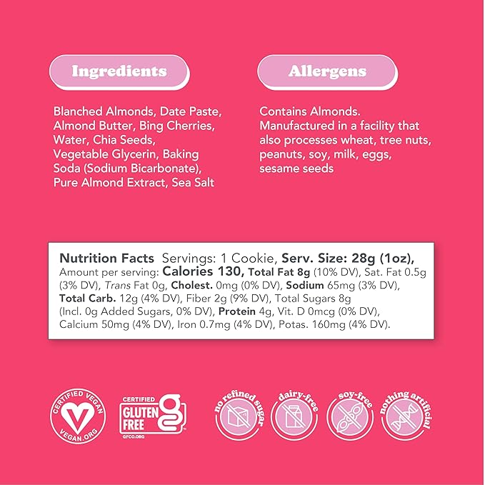 Love + Chew - Banana Bread and Cherry Almond Minis - 16 Count - Tasty, Gluten Free Cookies - Vegan - Healthy, Paleo, Non GMO - Individually Wrapped and Soft Baked with High Protein Almonds - 1 Oz Each