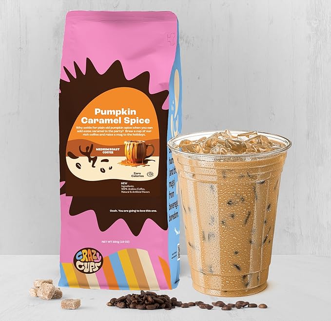 Crazy Cups Flavored Ground Coffee Variety Pack, Includes Cinnamon French Toast, Caramel Vanilla, Pumpkin Caramel Spice, in 10 oz Bags, For Brewing Flavored Hot or Iced Coffee, Variety 3 Pack