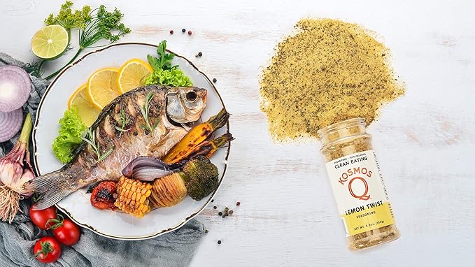 Kosmos Q Lemon Twist Seasoning, Zesty Lemon Pepper Spice Mix for Chicken, Fish, Veggies & More, All-Natural Clean Eating Herbs & Spices, Sugar Free, Keto & Paleo Friendly, 5.3 Oz Shaker Bottle