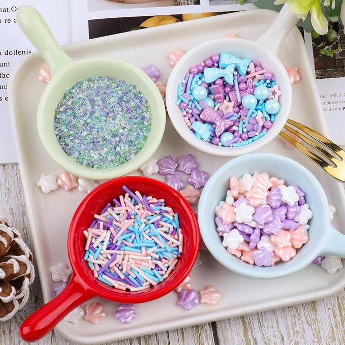 Pastel Mermaid Sprinkles for Cake Decorating, Ocean Seashell Sprinkles with Jimmies and Sanding Sugar for Ice Cream Cupcakes Brownie Cookie Baking Topping