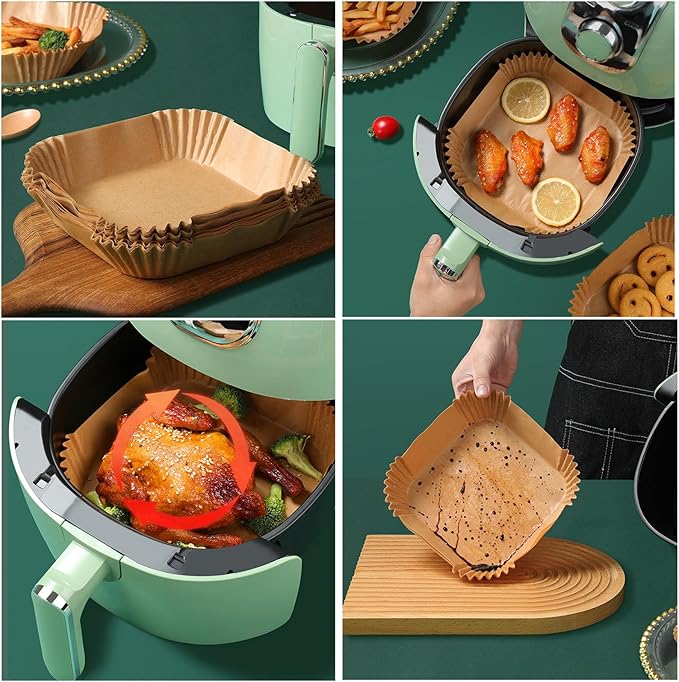 9inch 200Pcs Air Fryer Liners Disposable,Non-Stick Food Grade Air Fryer Parchment Paper Liner,Oil Resistant, Waterproof Parchment Paper Sheets for 8-12 QT Air Fryer