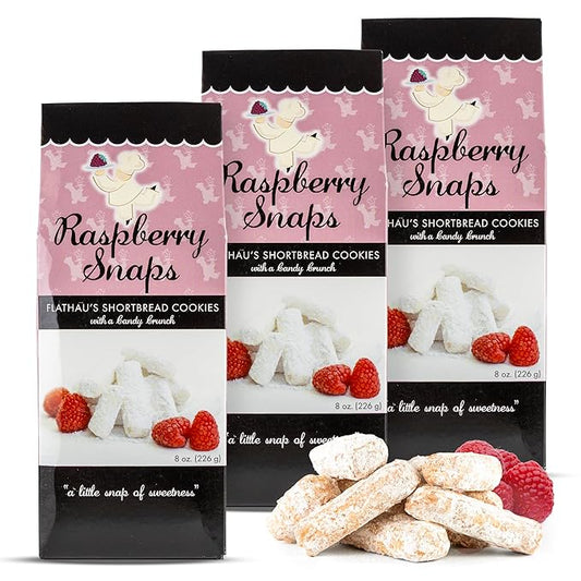 Flathau?셲 Fine Foods, Gourmet Shortbread Cookies, Handcrafted All Natural Artisan Bites, Southern-Baked Sweet Snaps with a Buttery Finish (Pack of 3, Raspberry)