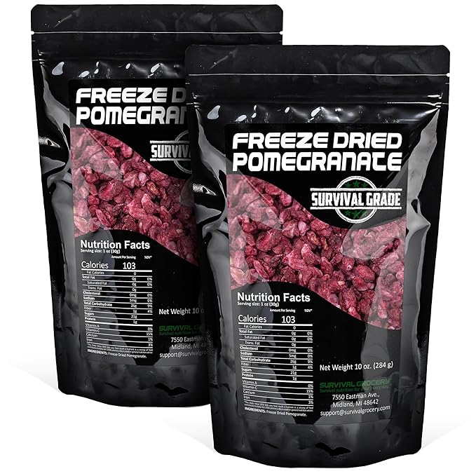 Survival Grocery짰 Freeze Dried Pomegranate Seeds/Arils ??No Sugar Added, No Preservatives, Rich in Antioxidants & Vitamin C ??Ideal for Oatmeal, Smoothies, Granola or Snacking (20 oz./2 Bags)