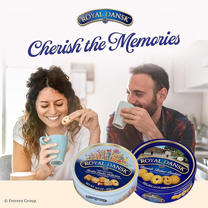 Royal Dansk Garden Cookie Collection & Danish Butter Cookies, 4-Pack, Includes Two 12 oz and Two 10.6 oz Tins