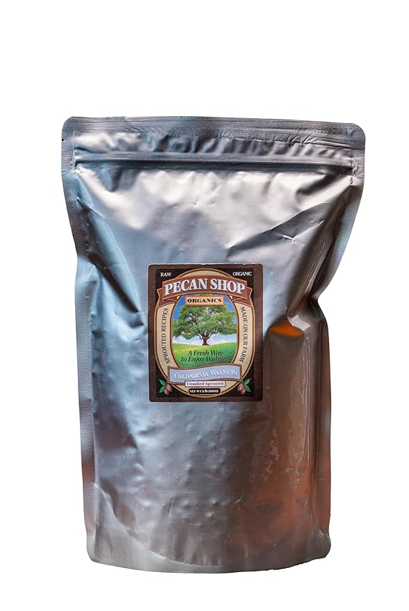 Pecan Shop Sprouted Organic Raw California Walnuts, High halves Count, Unsalted, 2 Pound