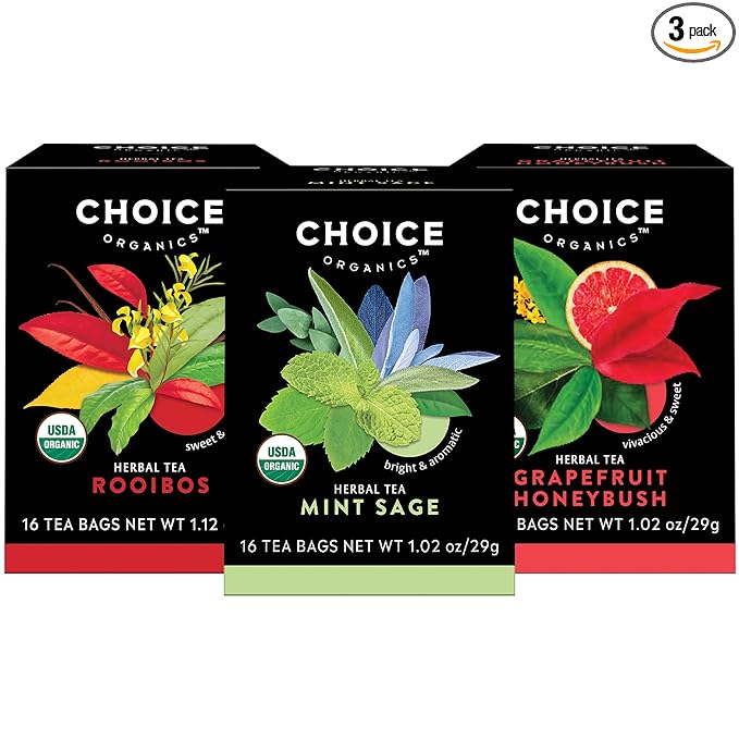 Choice Organic Teas - Herbal Tea Variety Pack Sampler - Includes Rooibos, Grapefruit Honeybush, and Mint Sage Organic Teas - 48 Tea Bags (Pack of 3)