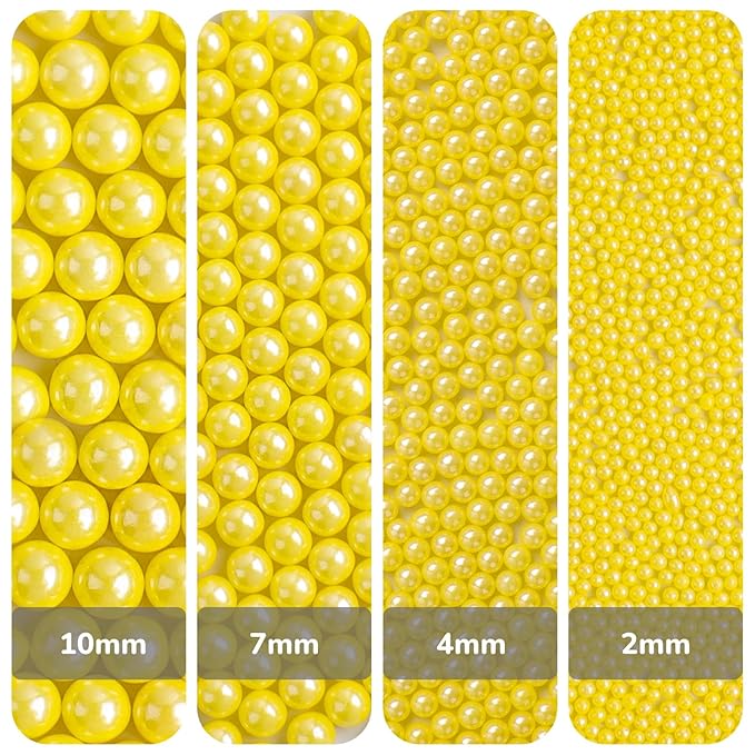 Yellow Pearl Sprinkles for Cake Decorating, 11.3 Oz Edible Pearls Sugar 4 Sizes Gift Box Set for Baking Cookie Ice Cream Cupcake Toppings